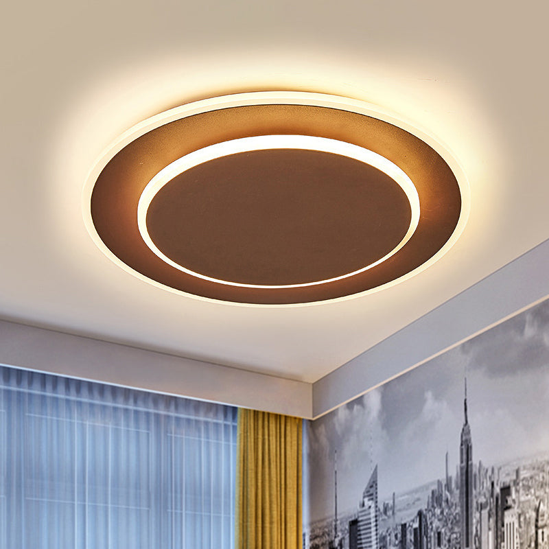 Minimalist Round Acrylic LED Flush Mount Ceiling Light - 16"/19.5" Width in White/Coffee Finish, Warm/White Light Options