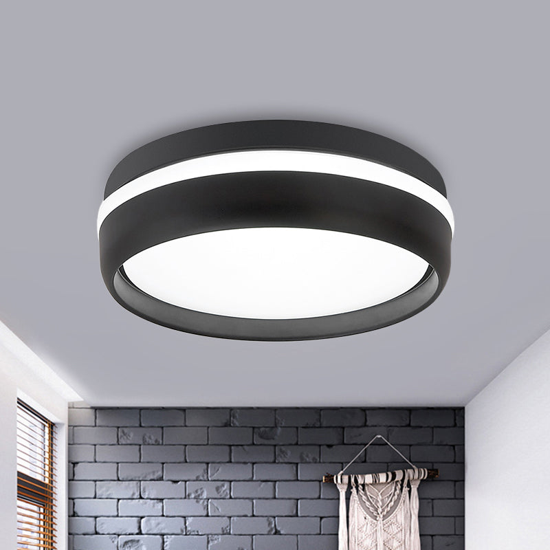 Black/Grey Drum Led Flush Mount Ceiling Light With Integrated Acrylic Shade Kit