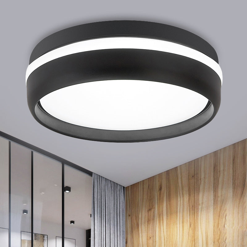 Black/Grey Drum Led Flush Mount Ceiling Light With Integrated Acrylic Shade Kit