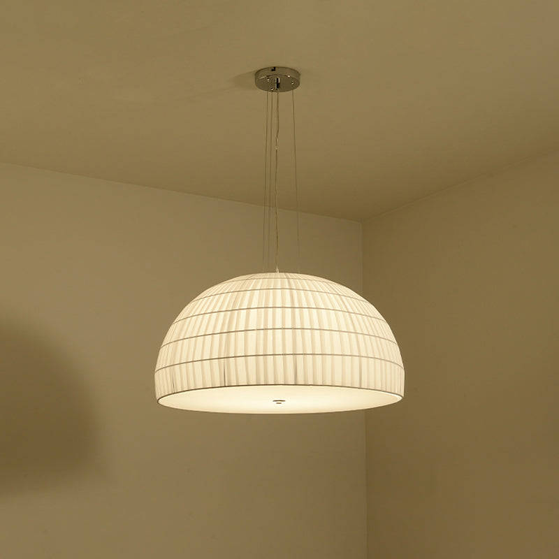 White Fabric Dome Hanging Ceiling Light - Modern Chandelier With 4 Lights