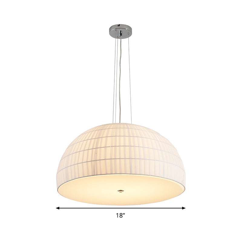 White Fabric Dome Hanging Ceiling Light - Modern Chandelier With 4 Lights
