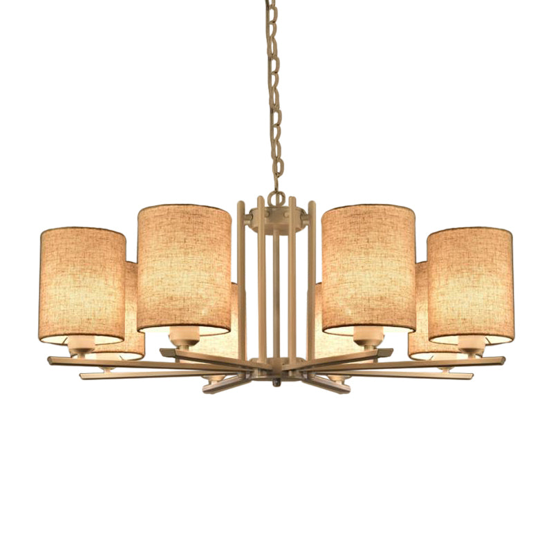 White Metal Sputnik Chandelier With Cylinder Fabric Shade - Modern Lighting For Ceiling (6/8 Heads)