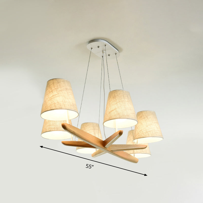 Nordic Flaxen Tapered Chandelier: Elegant 6-Light Pendant For Dining Room
