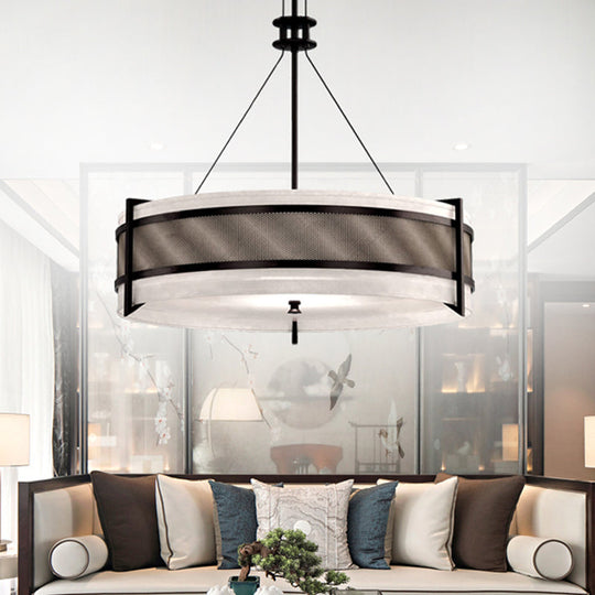 Modern Black Led Round Fabric Chandelier For Living Room Ceiling
