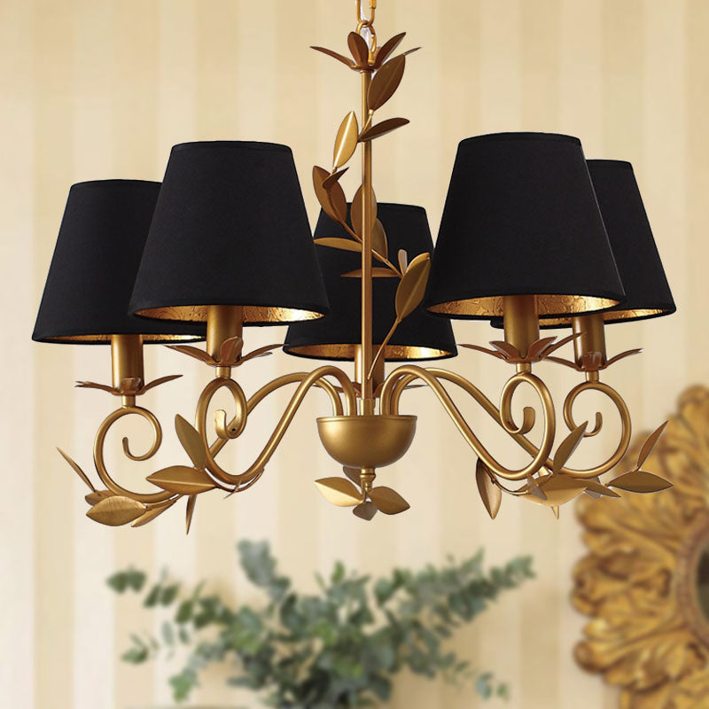 Postmodern Black and Gold Chandelier - 5-Light Metal Hanging Lamp