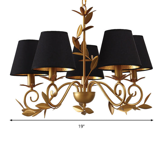 Postmodern Black and Gold Chandelier - 5-Light Metal Hanging Lamp