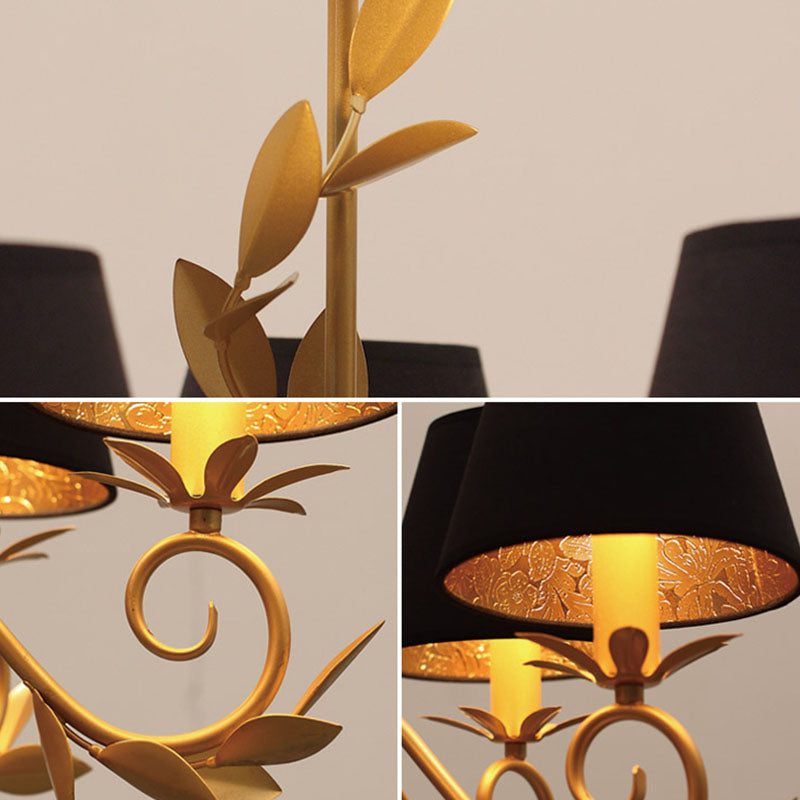 Modern 5-Light Black And Gold Barrel Chandelier: Elegant Metal Hanging Light Fixture