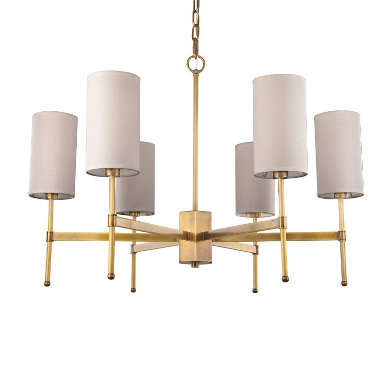 Modern Fabric Cylinder Suspension Light - 6 Heads Hanging Chandelier Grey/White Perfect For Living