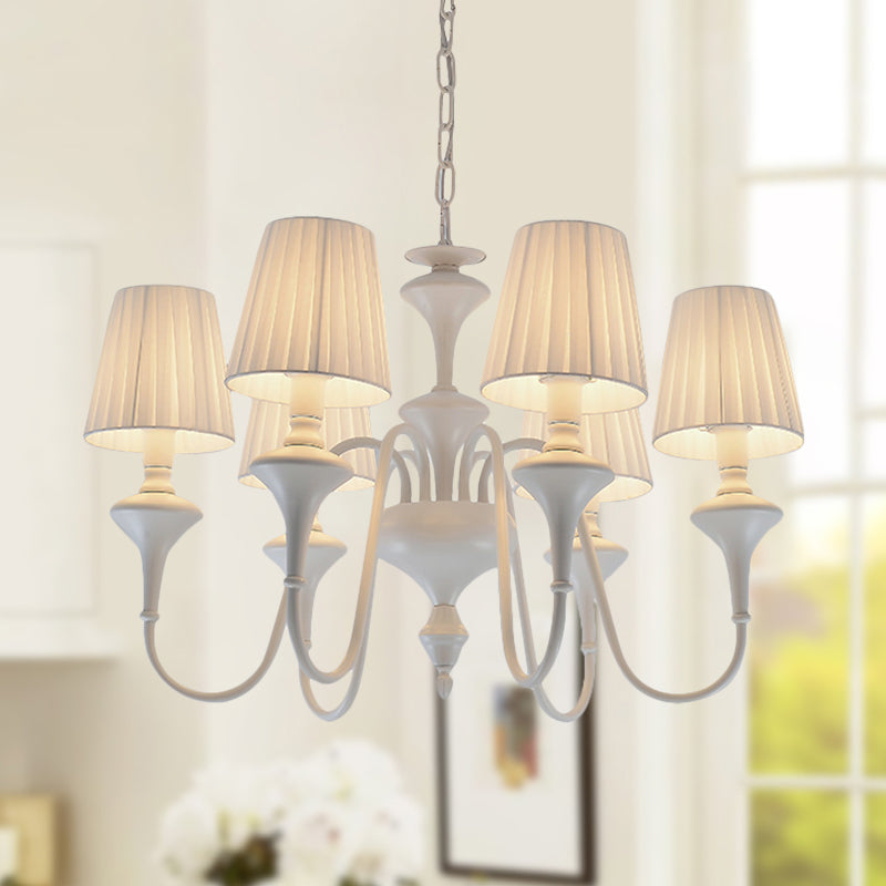 Modern Fabric Chandelier With 6 Lights White Suspension Light