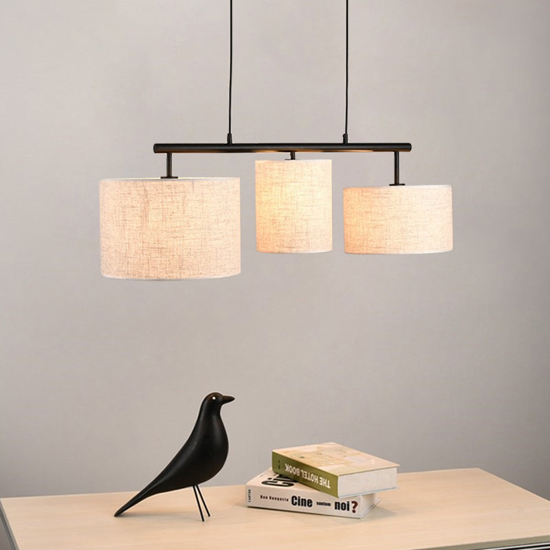 Flaxen Drum Pendant Light - Simple Style 3 Lights Fabric Island Lamp For Living Room