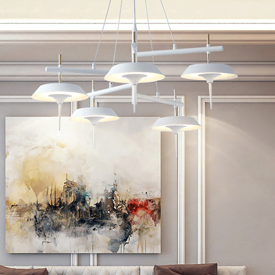 Minimalist White Flared Metal Chandelier Lamp - 5 Lights Pendant Light For Dining Room