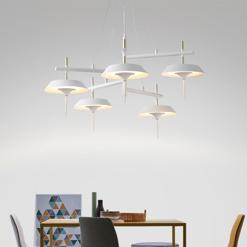 Minimalist White Flared Metal Chandelier Lamp - 5 Lights Pendant Light For Dining Room