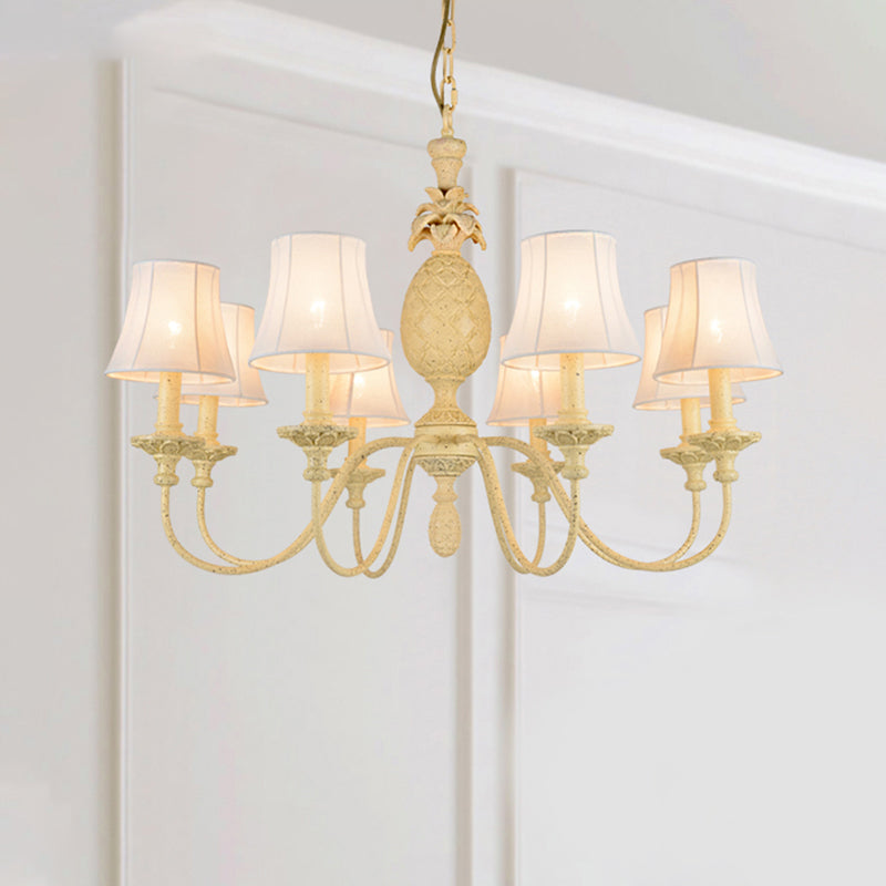 Simple Style Fabric Hanging Ceiling Light, Yellow Chandelier Fixture - Empire Shade, 5/8 Lights