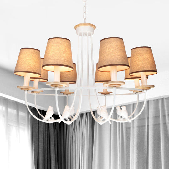 Contemporary White Barrel Ceiling Light - 6/8 Lights Fabric Pendant Chandelier