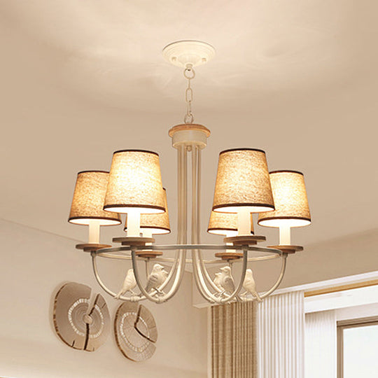 Contemporary White Barrel Hanging Ceiling Light With 6/8 Lights - Fabric Pendant Chandelier 6 /
