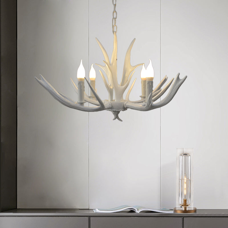 Resin Chandelier Pendant Lamp - 4/6 Lights Farmhouse White Candle Design For Living Room Suspension
