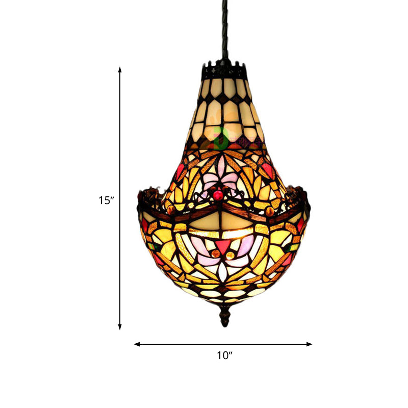Stained Glass Flower Chandelier Lighting in Black with 2/3/5 Lights, Available in 10"/12"/16" Widths