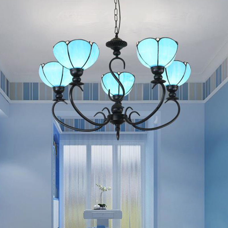 Blue Scalloped Chandelier with Baroque Design - 3 to 8 Lights, Clear & Blue Glass - Perfect for Dining Room