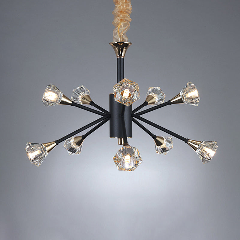 Modern Crystal Sputnik Semi Flush Mount Ceiling Lamp - 10 Heads Black
