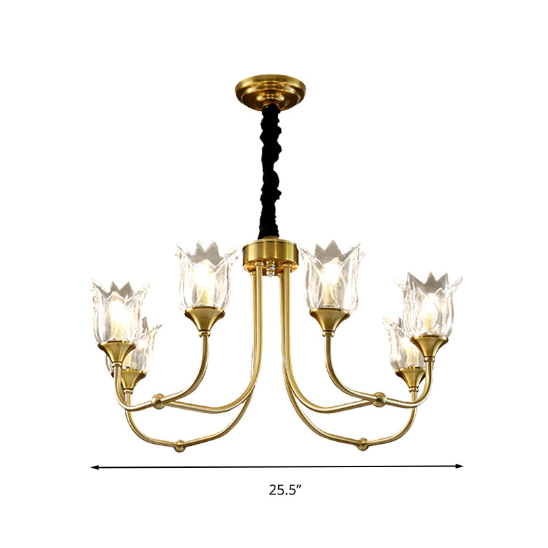 Postmodern Gold Flower Pendant Light With Clear Glass - 6 Heads Dining Room Chandelier Fixture
