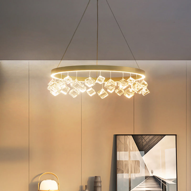 Postmodern Metal Gold Pendant Light With Led Warm/White & Crystal Drop / Warm
