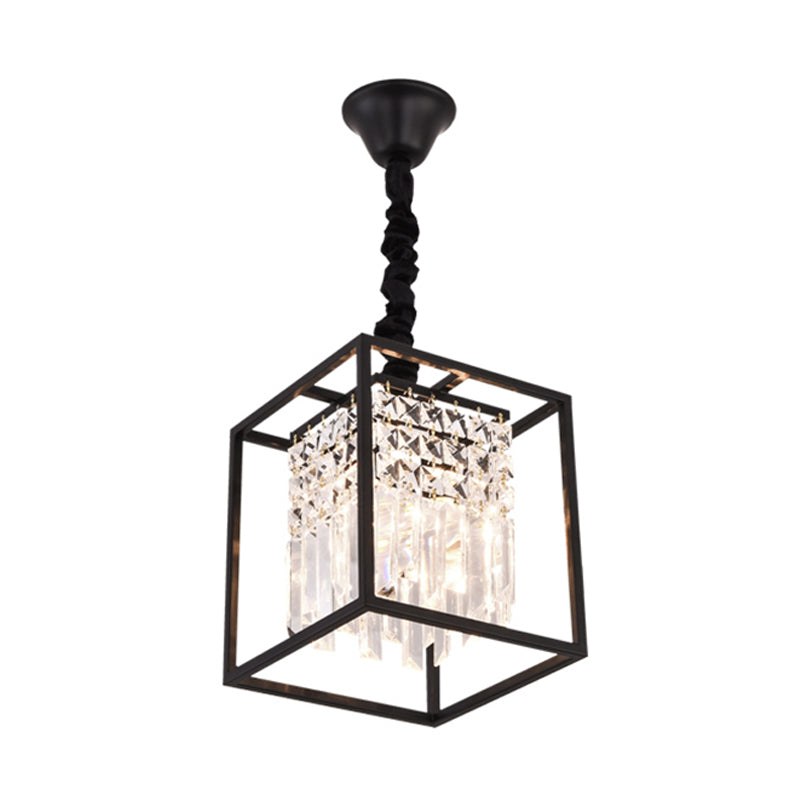 Modern Black Square Crystal Rod Pendant Chandelier with 2 Heads - Ideal for Corridors