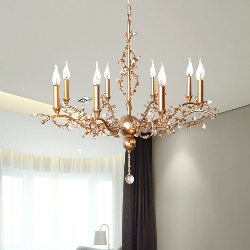 Postmodern Brass Crystal Candelabra Chandelier Light Fixture - 8 Heads Ceiling Pendant