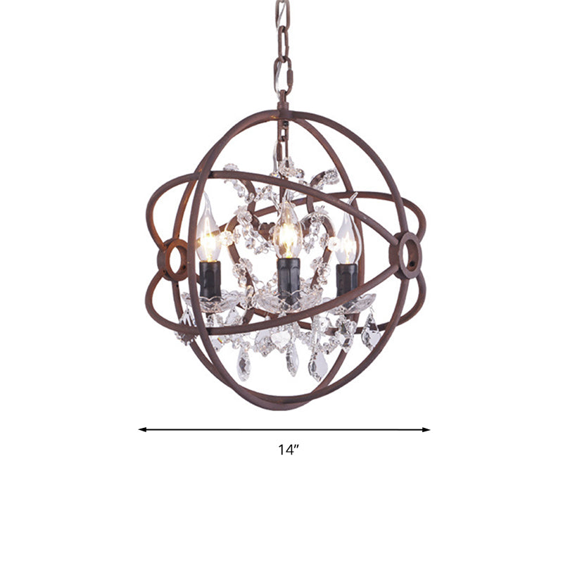Rustic Vintage Chandelier Pendant Light Crystal Drop Orbit Design - 3 Heads Ceiling Fixture