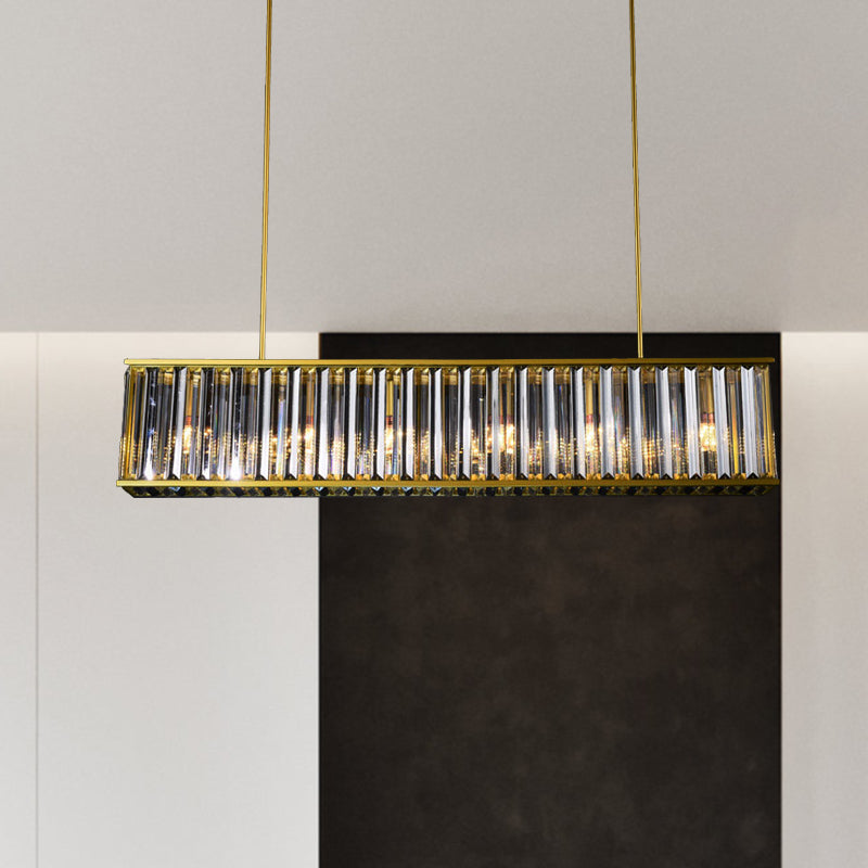 Gold Crystal Rod Island Light: Postmodern Pendant Fixture With 4 Rectangle Heads / A