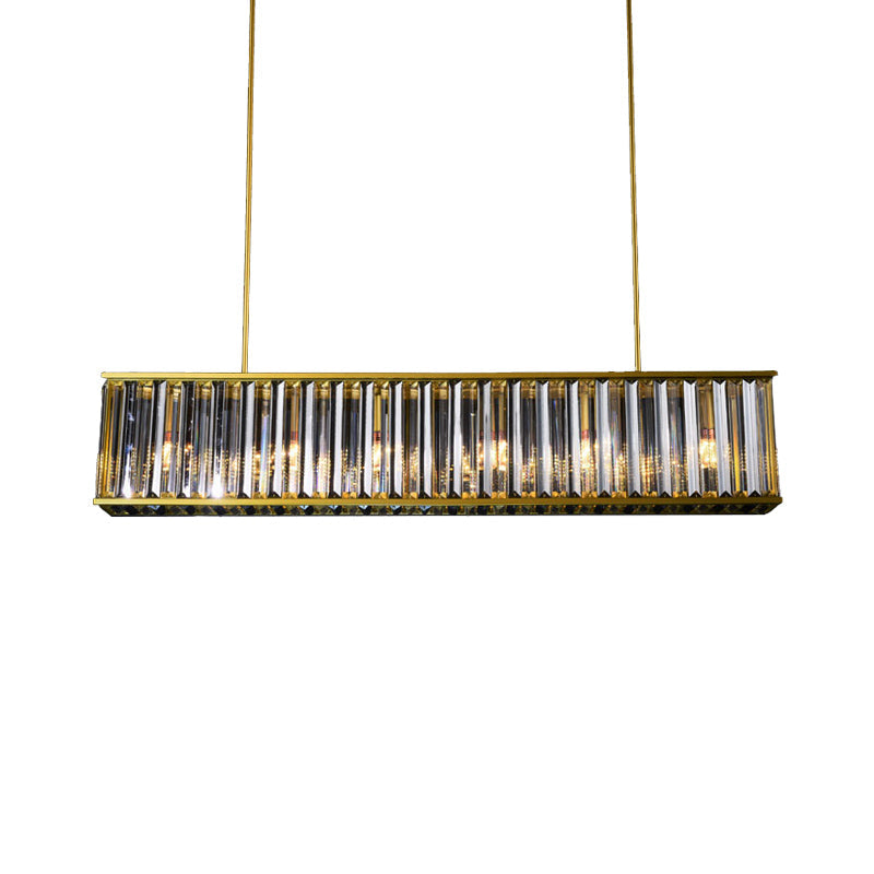 Gold Crystal Rod Island Light: Postmodern Pendant Fixture With 4 Rectangle Heads