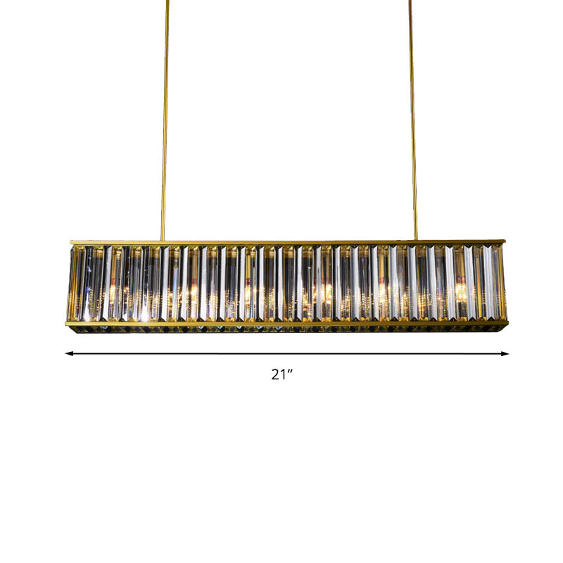 Gold Crystal Rod Island Light: Postmodern Pendant Fixture With 4 Rectangle Heads