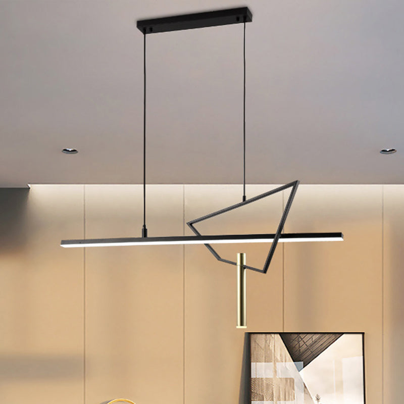 Black Minimalist Led Linear Chandelier Lamp - Stylish Pendant Light For Reading Room