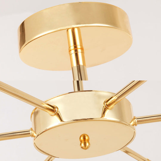 Modern Gold Sputnik Starburst Chandelier - 6/8 Light Hanging Ceiling Fixture with Warm/White Lighting
