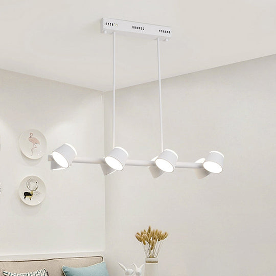 Simple Style Metal Linear Pendant Light Fixture - 8 Lights, White Color, Ceiling Hanging Design