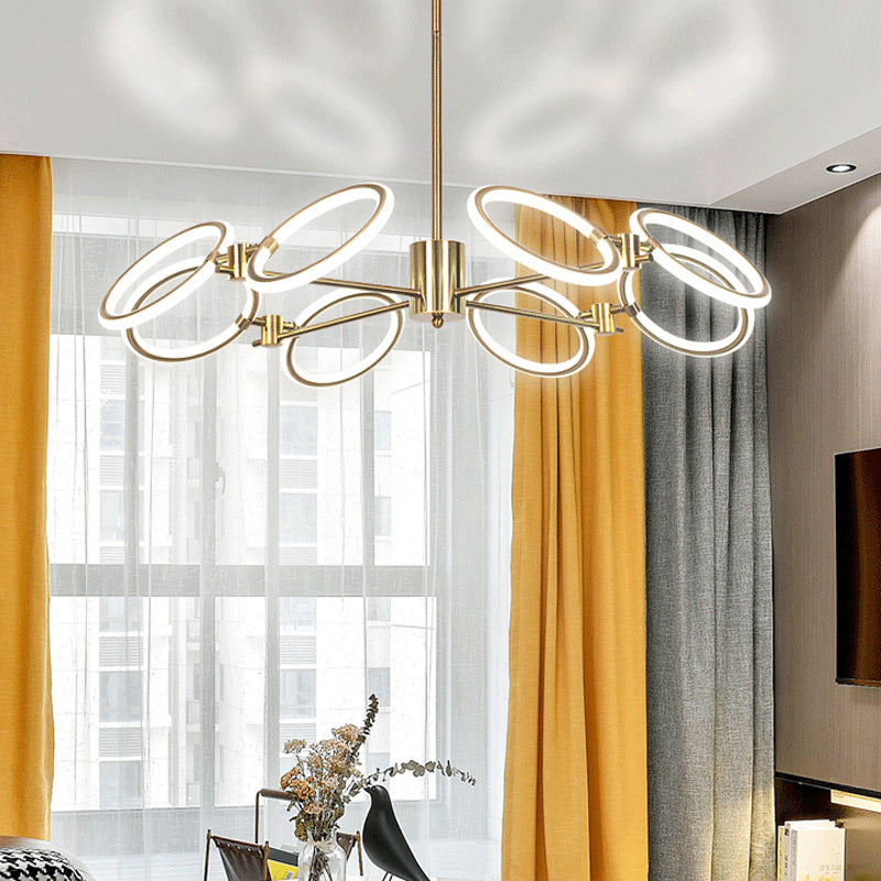 Modern Metal Circle Chandelier Lamp 8-Light Gold Hanging Ceiling Light In Warm/White / Warm
