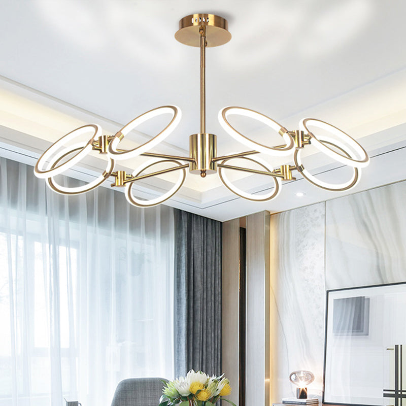 Modern Metal Circle Chandelier Lamp 8-Light Gold Hanging Ceiling Light In Warm/White