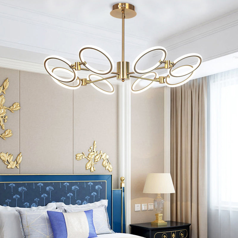 Modern Metal Circle Chandelier Lamp 8-Light Gold Hanging Ceiling Light In Warm/White