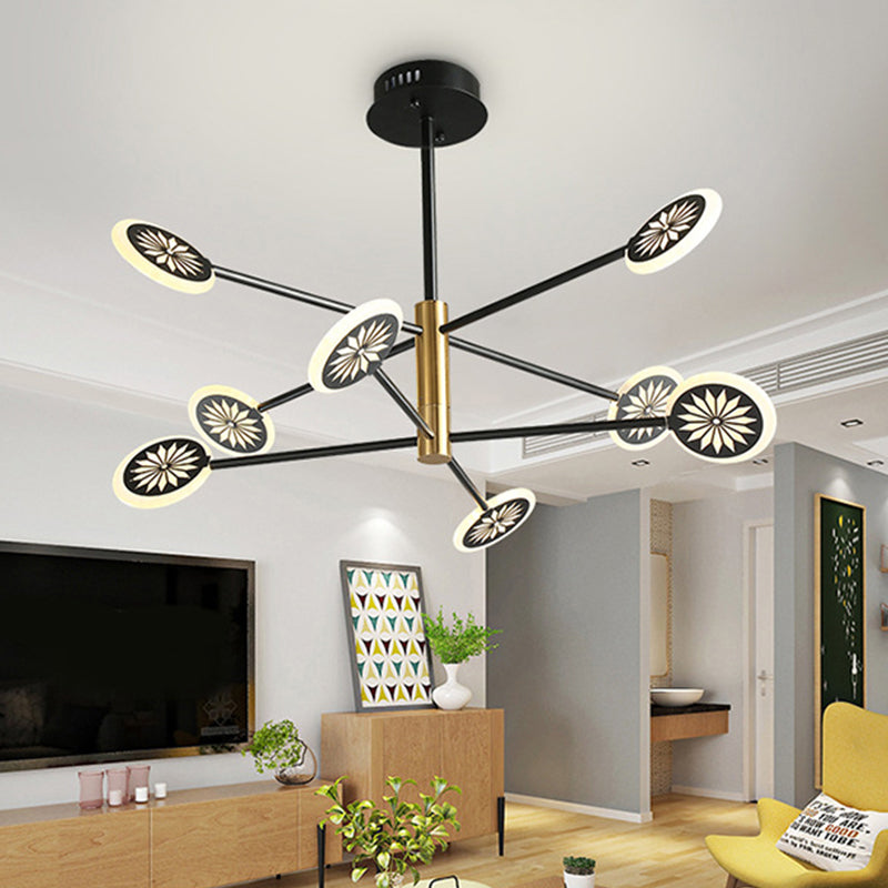 Contemporary Sputnik Pendant Light 6/8 Heads Black Metal Chandelier For Living Room