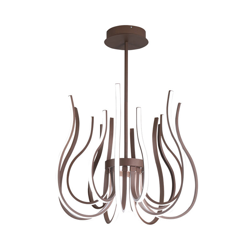 Contemporary Coffee LED Ceiling Chandelier - 19"/24" Wide Curved Suspension Light