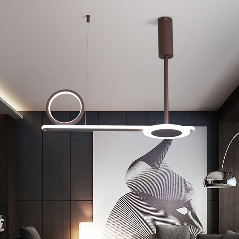 Modern Metal Ring Hanging Light Kit - Brown Led Suspension For Bedroom (Warm/White Light) / White