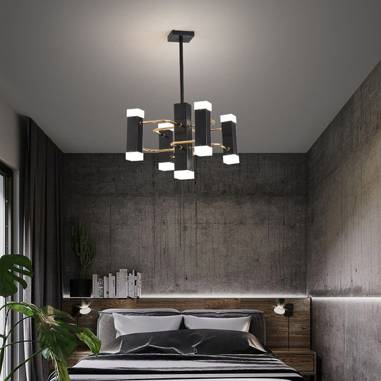 Modern 4/8 Head Black Sputnik Pendant Chandelier: Stylish Metal Suspension Light In 2 Color Options