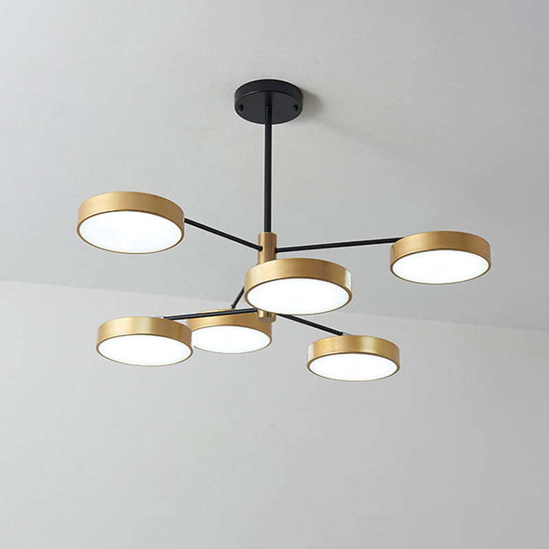 Simple Style 6-Head Metal Hanging Ceiling Light For Living Room In Gold/White Gold