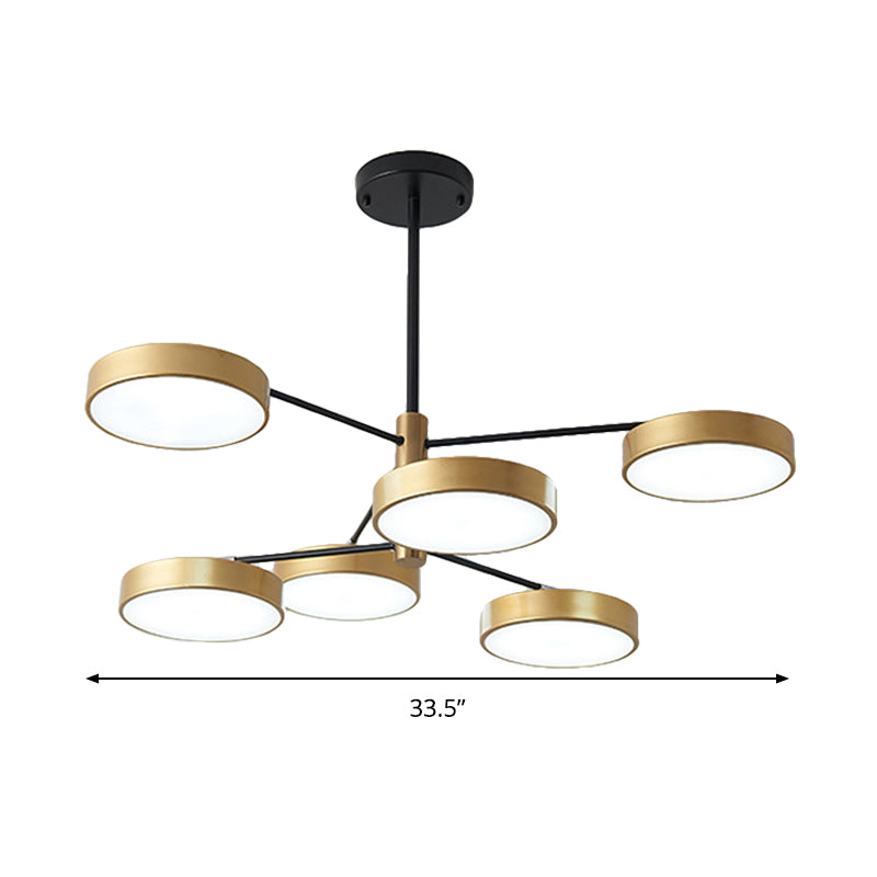 Simple Style 6-Head Metal Hanging Ceiling Light For Living Room In Gold/White
