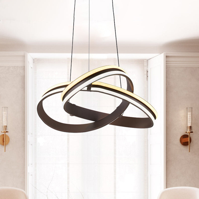 Modern Coffee Metal Chandelier Lamp – Seamless Curve Design | LED Pendant Light, Warm/White Glow