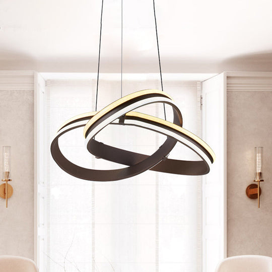 Contemporary Metal Led Pendant Light: Coffee Chandelier Lamp With Seamless Curve Design (Warm/White
