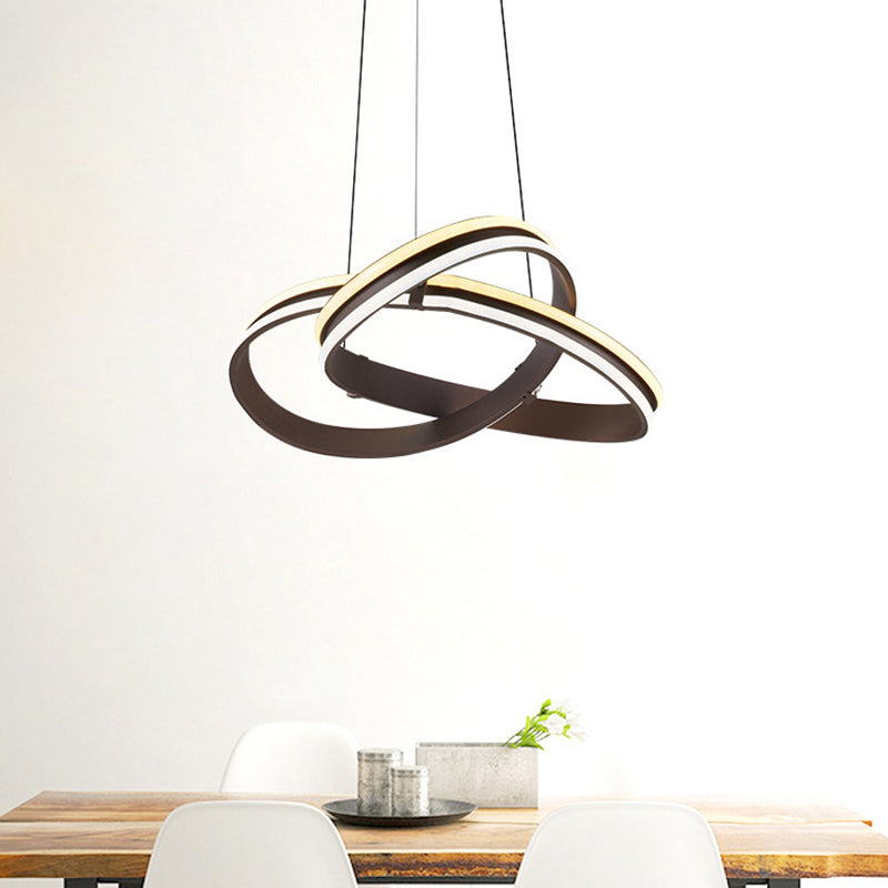 Modern Coffee Metal Chandelier Lamp – Seamless Curve Design | LED Pendant Light, Warm/White Glow