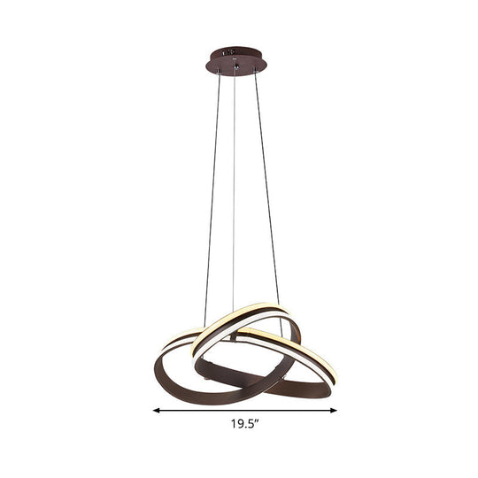 Contemporary Metal Led Pendant Light: Coffee Chandelier Lamp With Seamless Curve Design (Warm/White