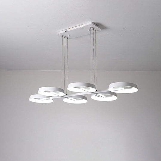 Circular Metal Hanging Light Pendant Chandelier - Simple Style White (3/6 Heads) Ideal For Dining