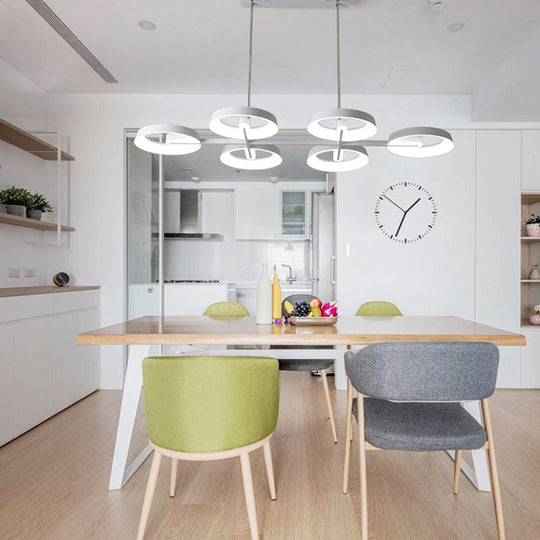 Circular Metal Hanging Light Pendant Chandelier - Simple Style White (3/6 Heads) Ideal For Dining