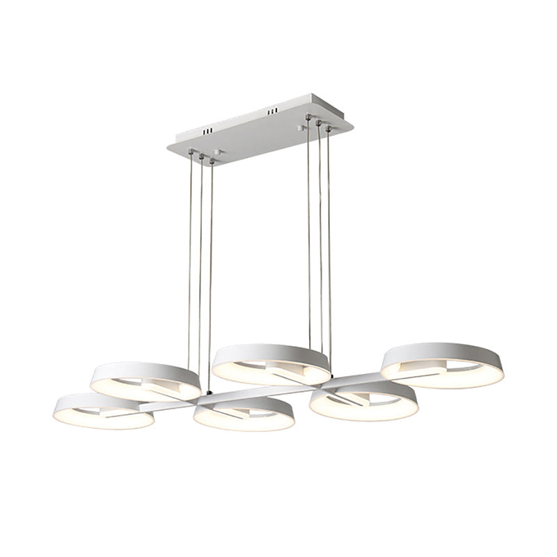 Minimalist Circular Metal Pendant Chandelier - White, 3/6 Hanging Lights for Dining Room